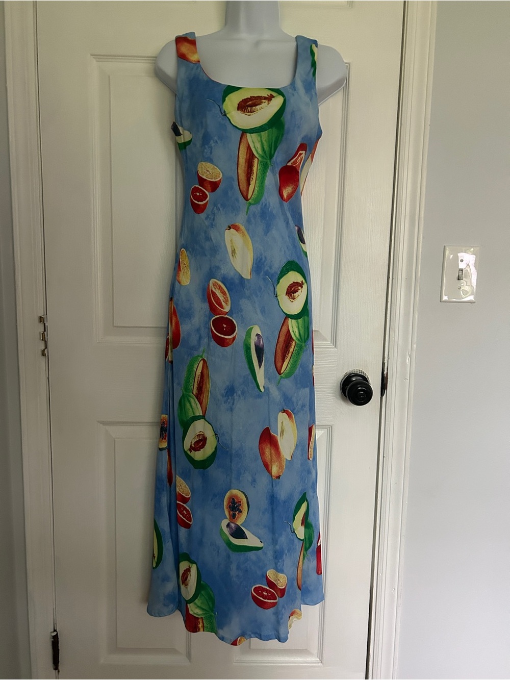 Jessica Howard Sky-Blue Fruit Print Sleeveless Maxi Dress